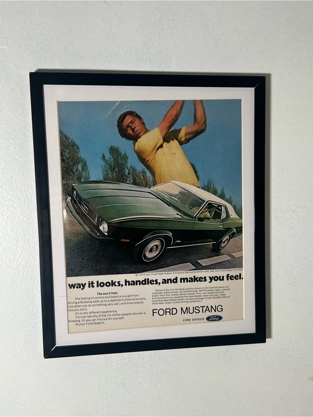 Vintage 70's Ford Mustang Framed Art Ad Home Decor Memorabilia